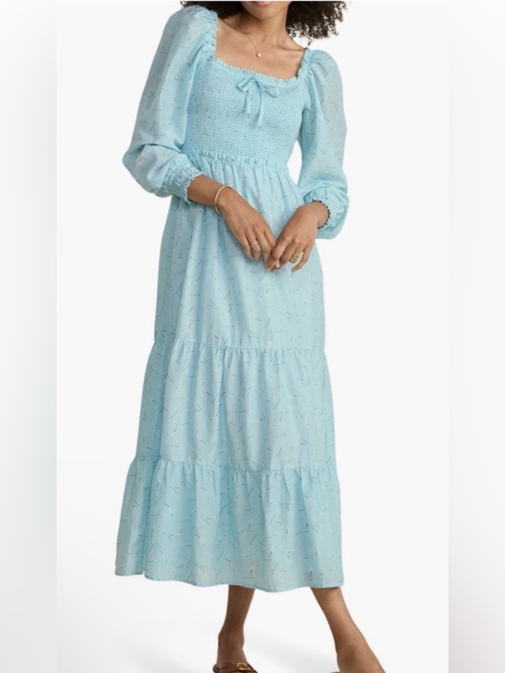 Vineyard Vines Light Blue Smocked Maxi Dress with Puff Sleeves